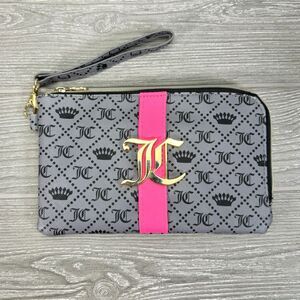 Juicy Couture Grey Monogram Pink Charging Cosmetic Beauty Bag Wristlet Pouch